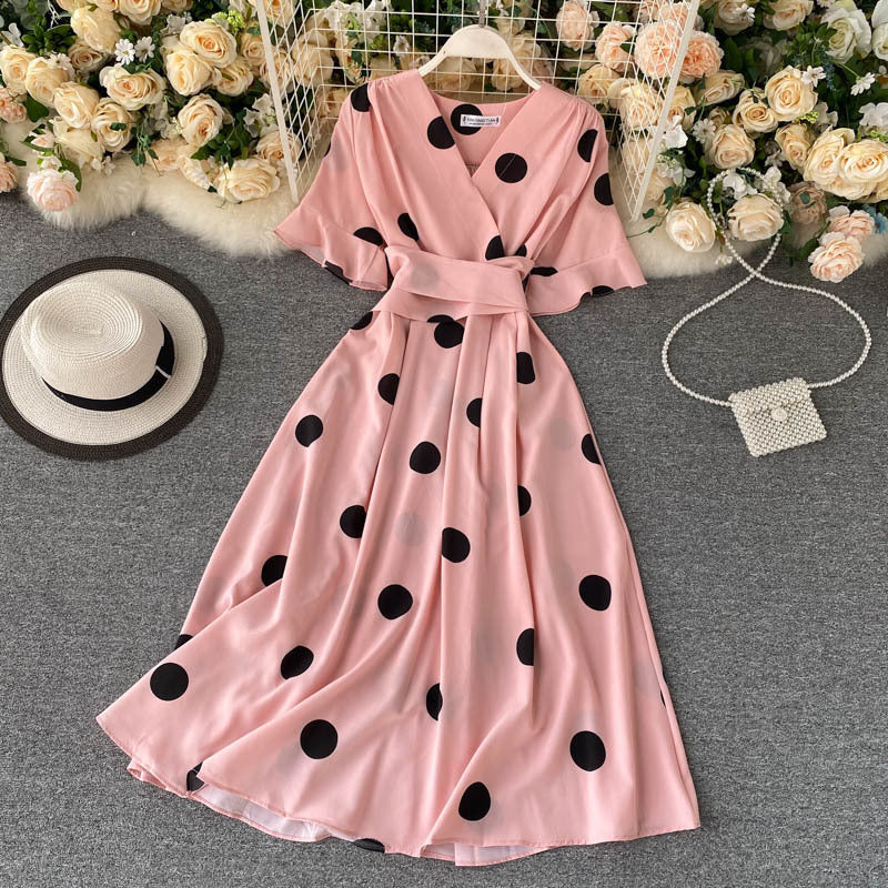 Design Sense Lace-up Waist-controlled Slimming Retro Over The Knee A- Line Dress