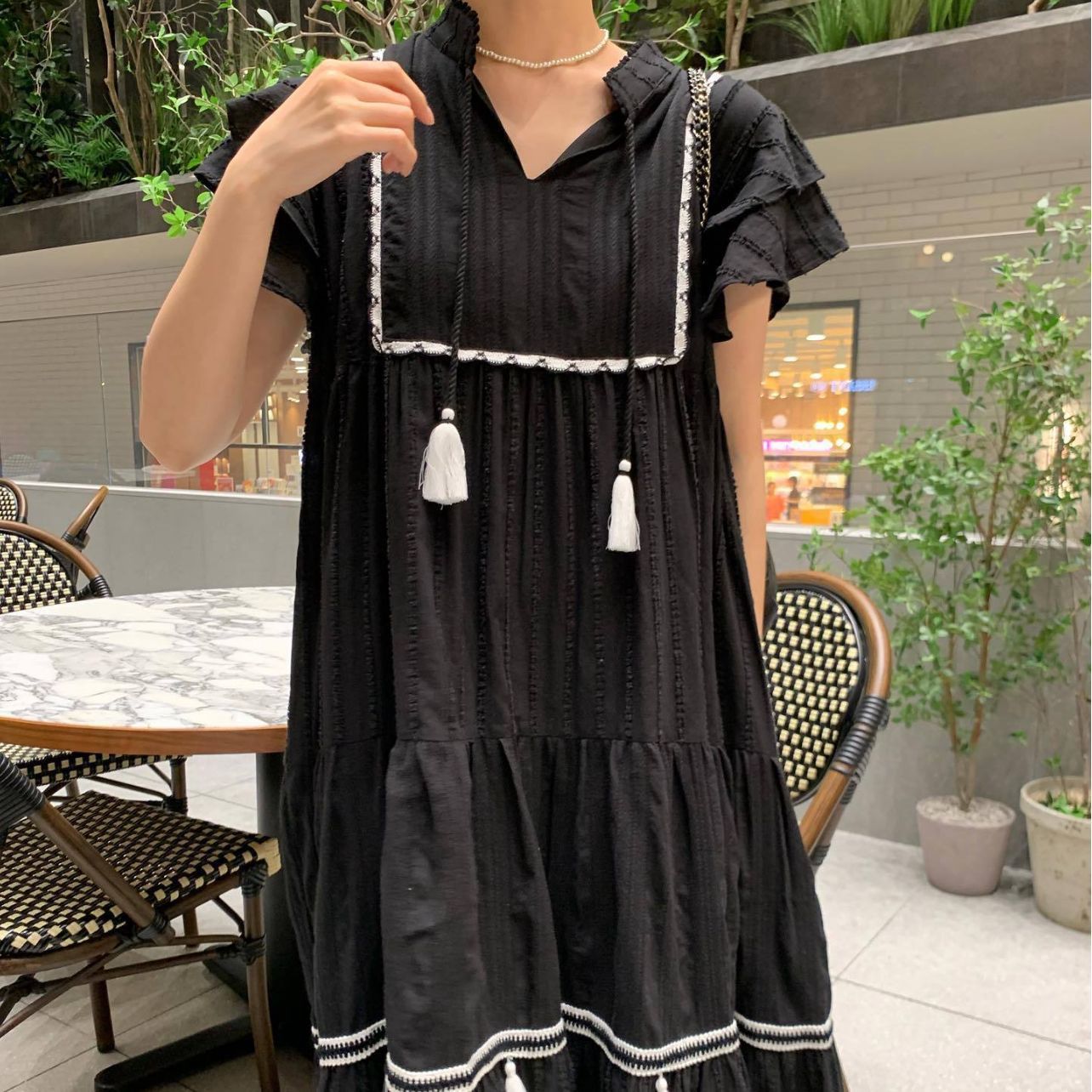 Sweet Fashion Tassel Decorative Stitching Flounced Skirt