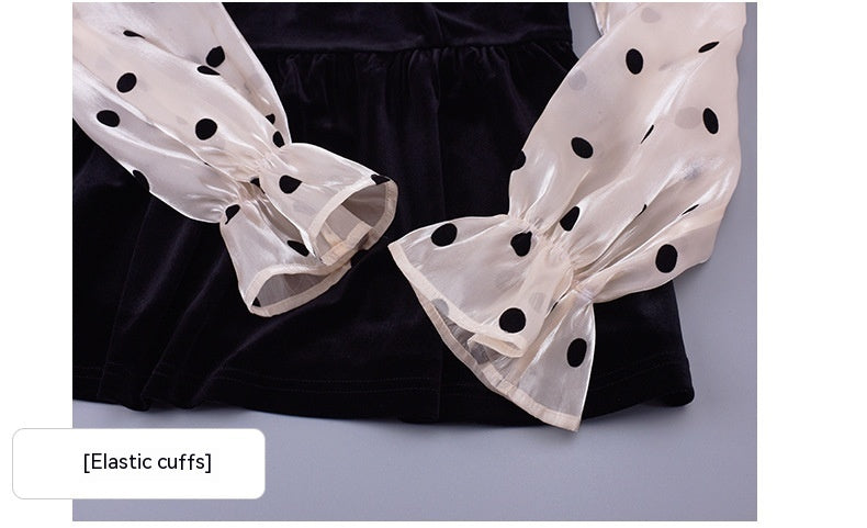 Polka Dot Stitching Lace-up Bow Dress