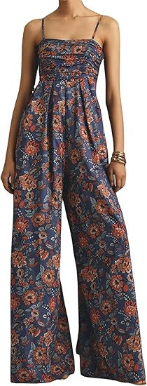 Women's Backless Waist Trimming Wide-leg Jumpsuit