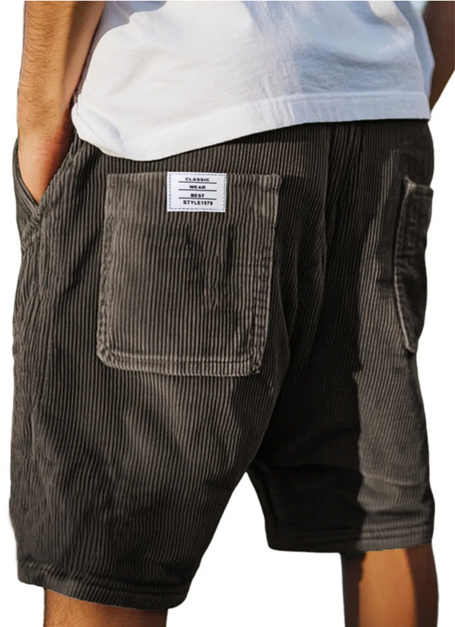 Men's Multi-pocket Embroidery Mark Corduroy Shorts
