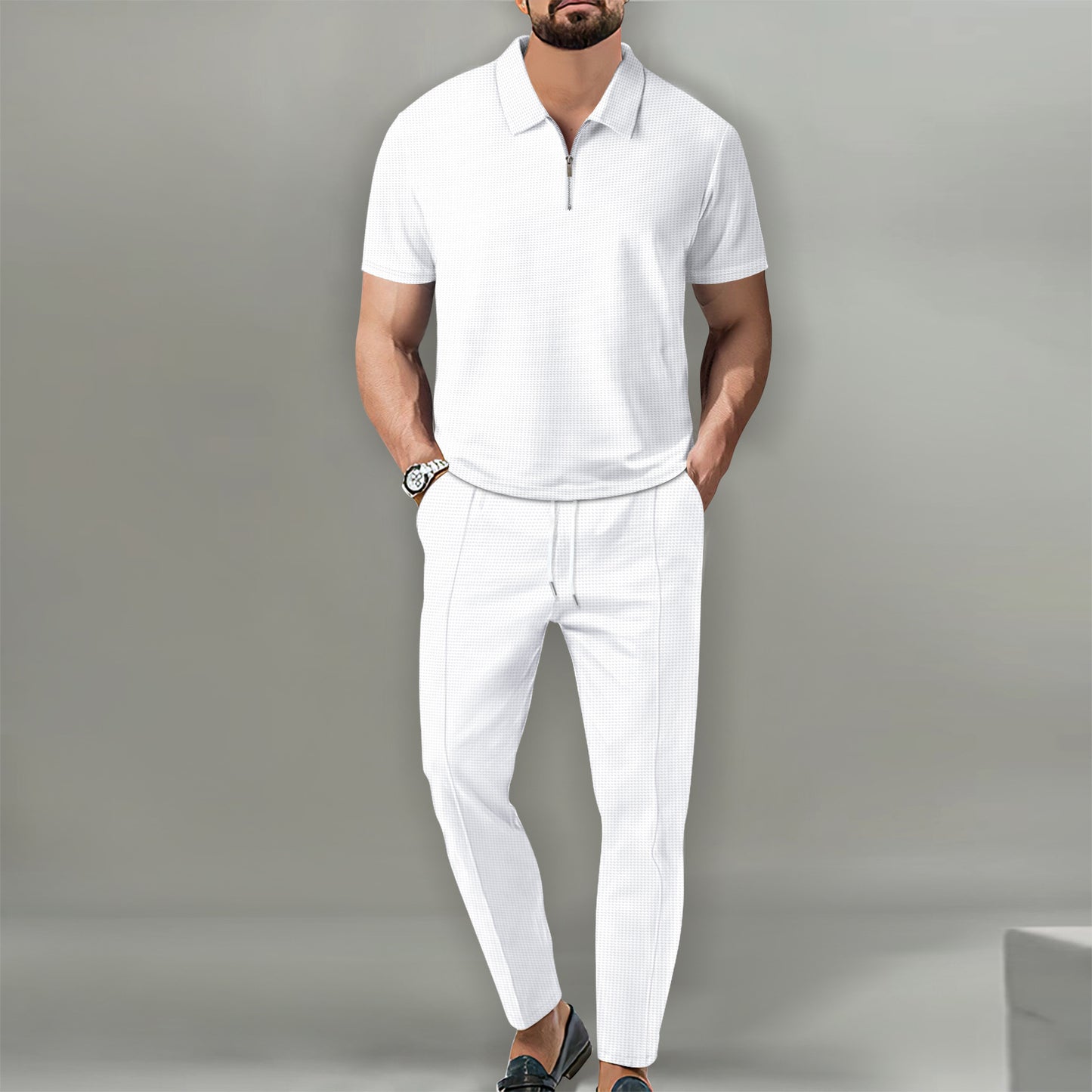 Men's Fashion Personality Solid Color Waffle Lapel Suit