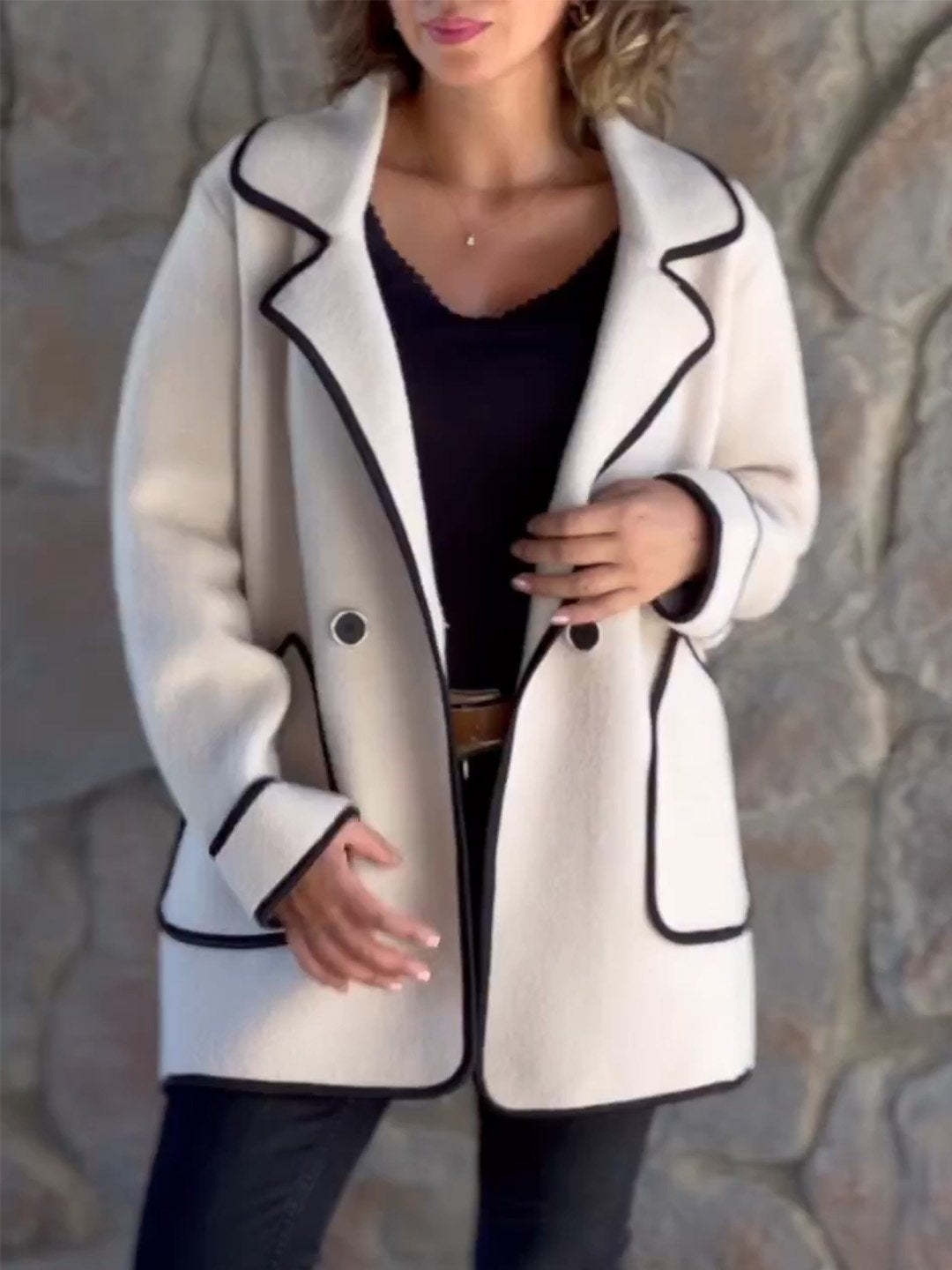 Women's Autumn Winter Elegant Double-Sided Wool Coat with Fur Collar