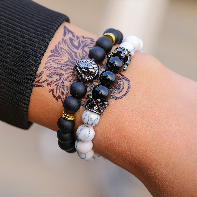 Retro Simple Black Frosted Bracelet Set