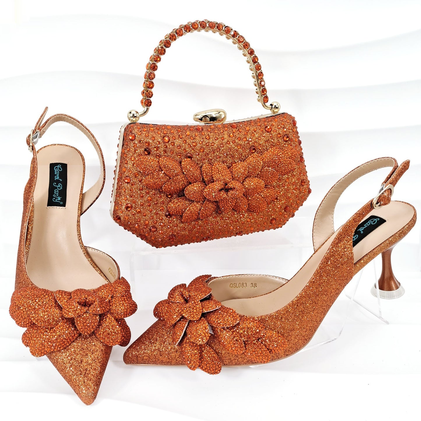 Ladies Party Shoes Bag Set Handmade Leaf Decorative Wine Glass Heel