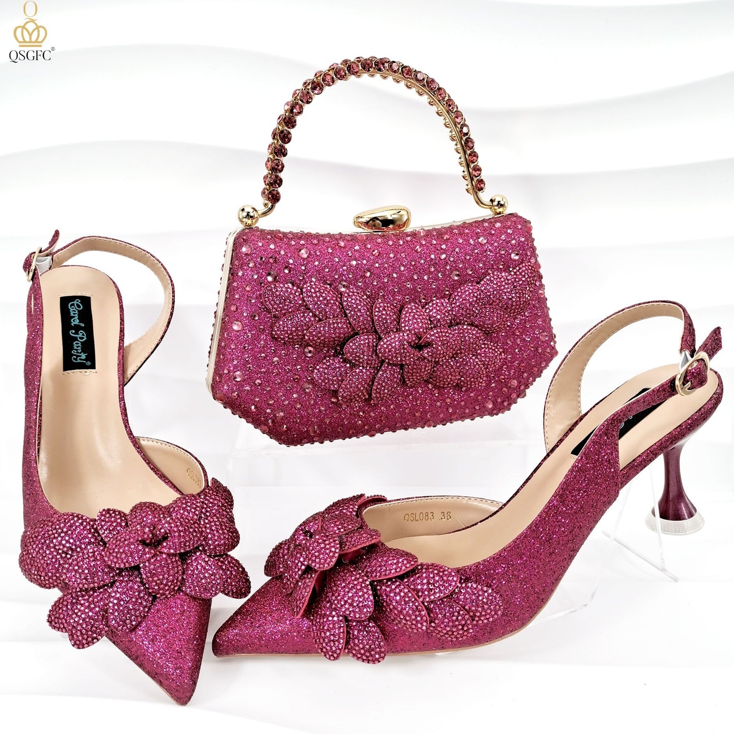 Ladies Party Shoes Bag Set Handmade Leaf Decorative Wine Glass Heel
