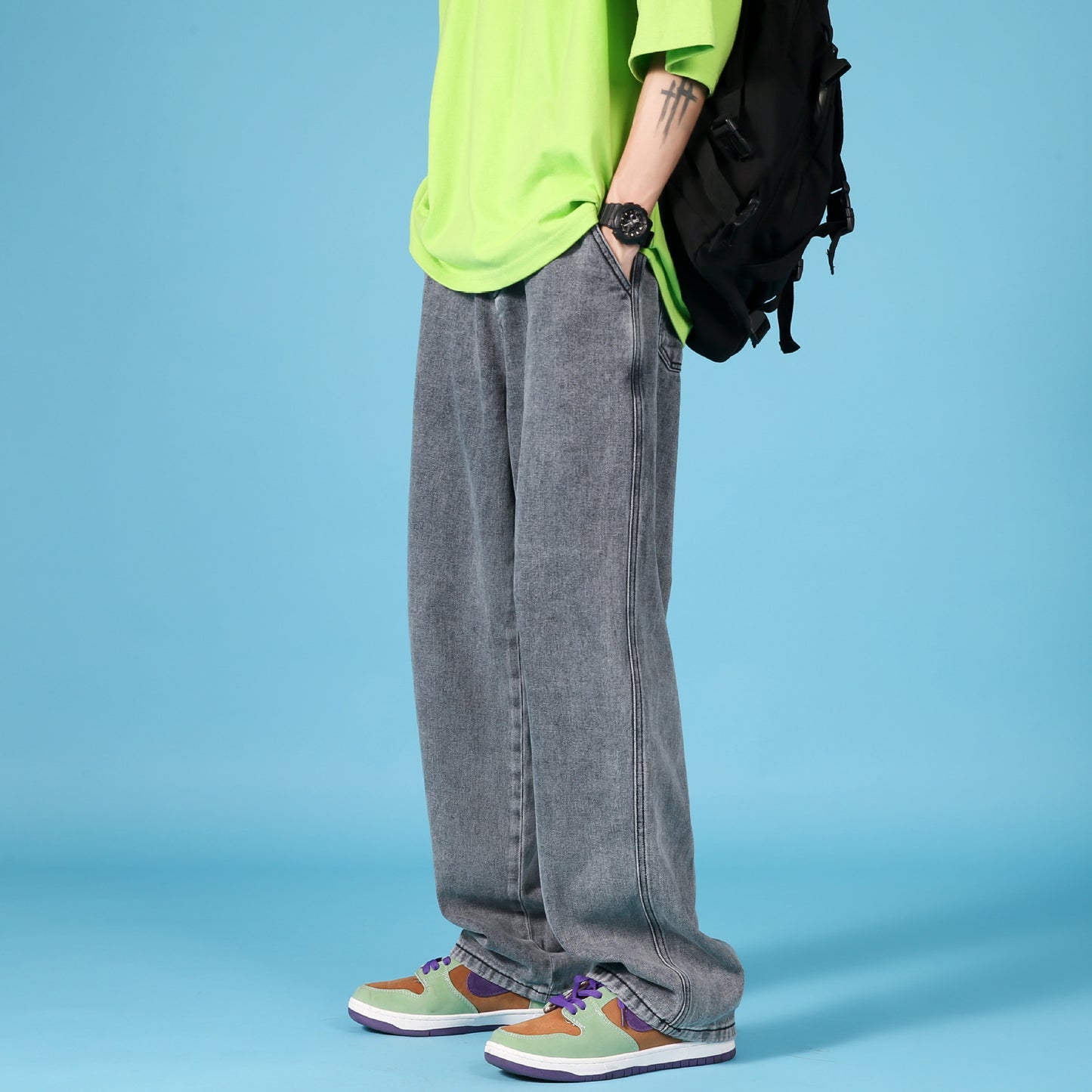 Straight Loose Jeans Men Pants With Zipper