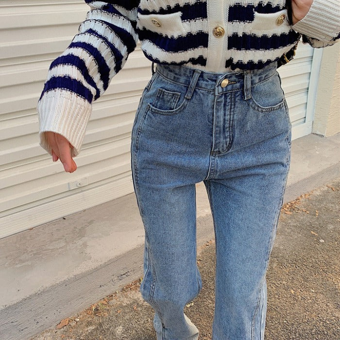 Jeans taille haute à jambes larges pour femmes