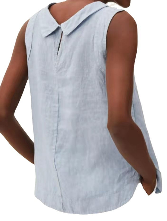 Solid Color Round Neck Short Pullover Casual Solid Color Sleeveless Top