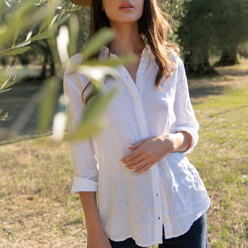 Women's Pure Linen Shirt Niche Casual Cotton And Linen Slim-fit Slimming Cardigan Top