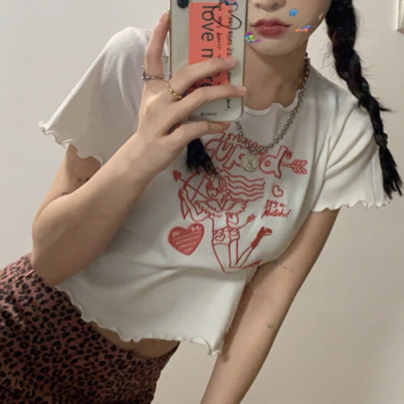 White T-shirt Women's New Cropped Navel Embroidered Top