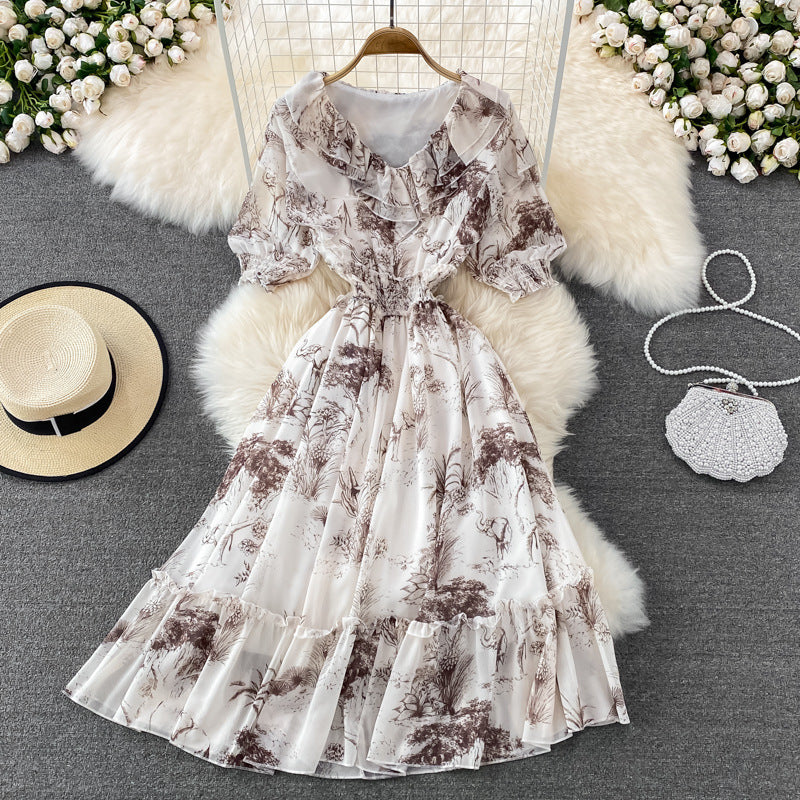 Super Fairy Waist Trimming Slimming Flounce Chiffon Dress