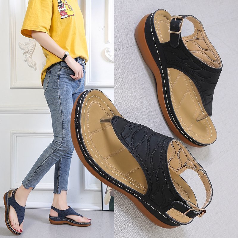 Casual Sandals Wedge Heel Solid Color Flip Flop