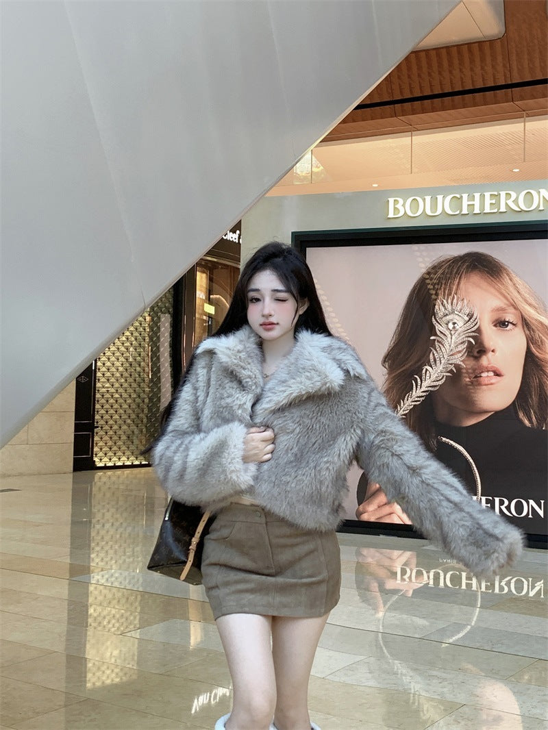Women's Winter Large Lapel Short Artificial Fur Upper Garment
