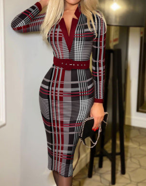 V-neck Bag Hip Print Dress Women's Clothing