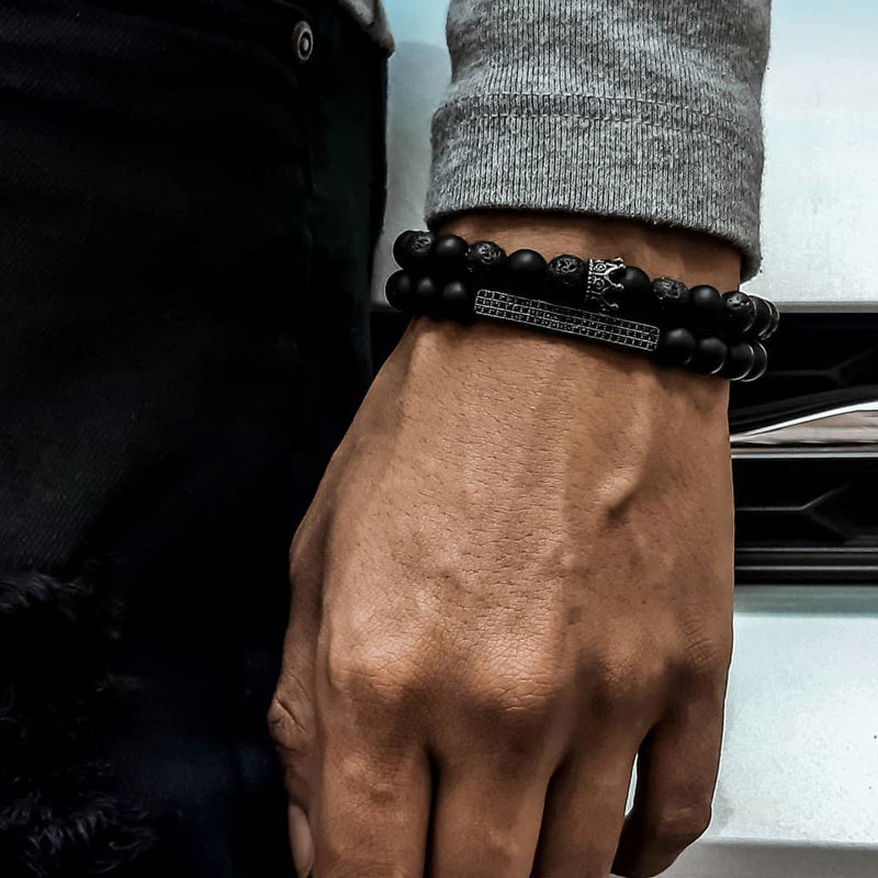 Retro Simple Black Frosted Bracelet Set