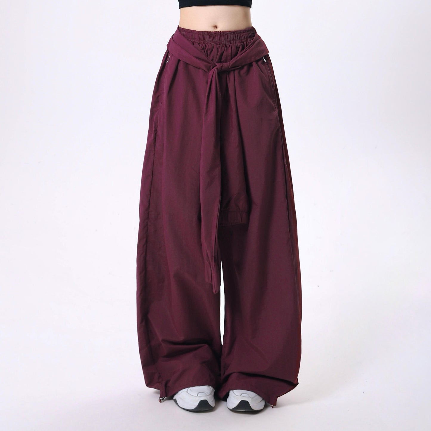 Women's Retro Solid Color Lace-up Design Casual Pants