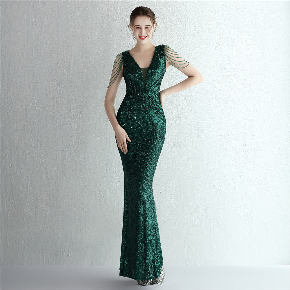 Banquet Temperament Showing Long Sequin Dress
