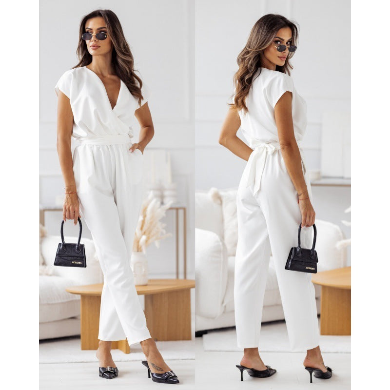 Fashion Solid Color Slimming Short-sleeved Jumpsuit