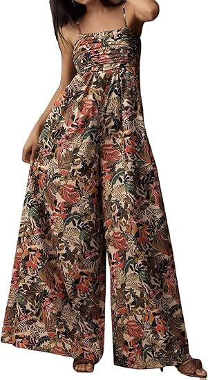 Women's Backless Waist Trimming Wide-leg Jumpsuit