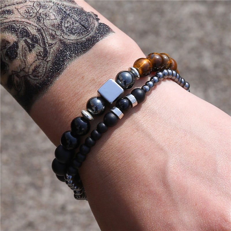 Retro Simple Black Frosted Bracelet Set