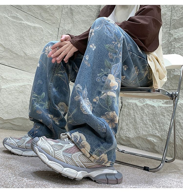 American Retro Worn Jeans Men's Summer Design Sense Niche Straight Fashion Brand Fried Street Ruoshuai
