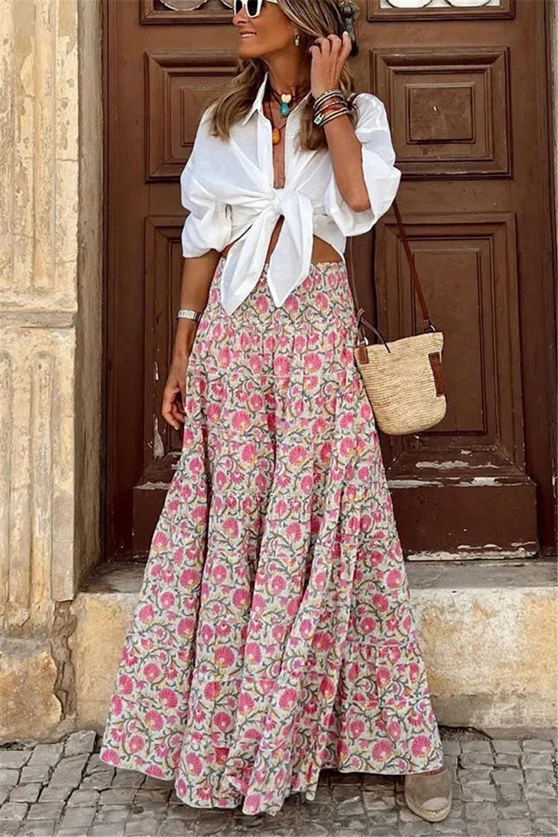 Women's European And American Women's Printed High Waisted Skirt
