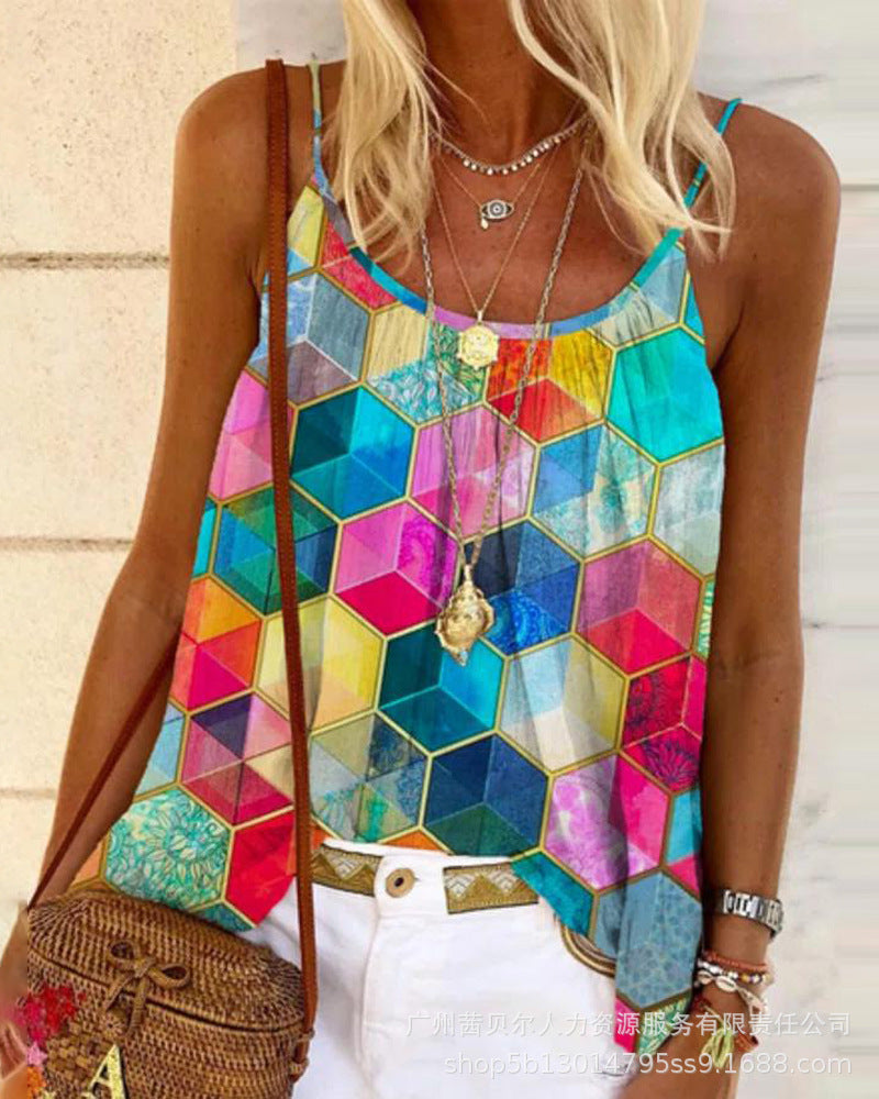 Women's Sling Color Plaid Printed Top