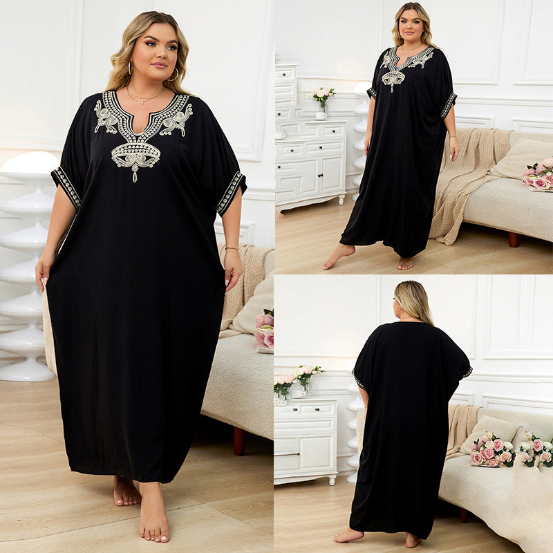 Outerwear Cover-up Rayon Embroidery Plus Size Long Dress Women
