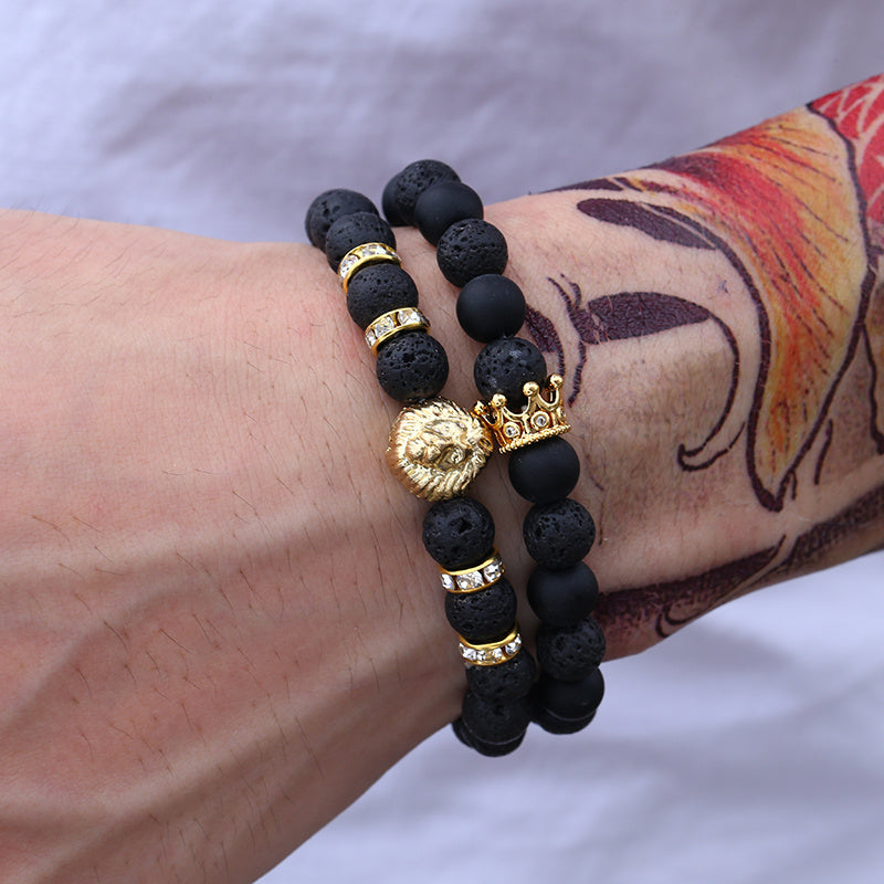 Retro Simple Black Frosted Bracelet Set
