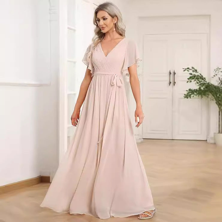 Frensh Chiffon Pure Color Mesh Dress