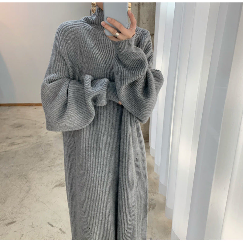 Robe pull droite à rayures en maille raglan et manches tombantes