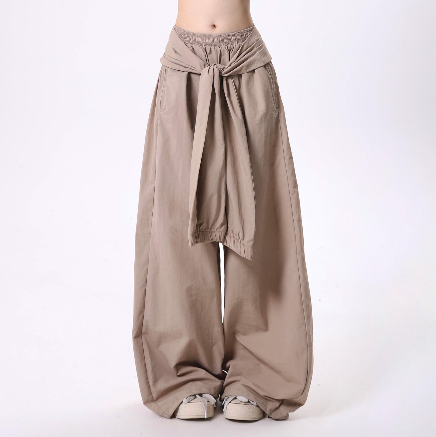 Women's Retro Solid Color Lace-up Design Casual Pants
