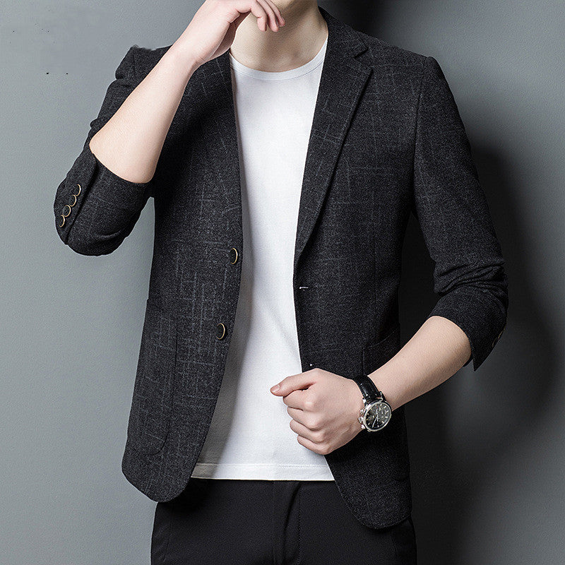 Men's Slim Elastic Casual Suit Top with Two-Button Suit Collar