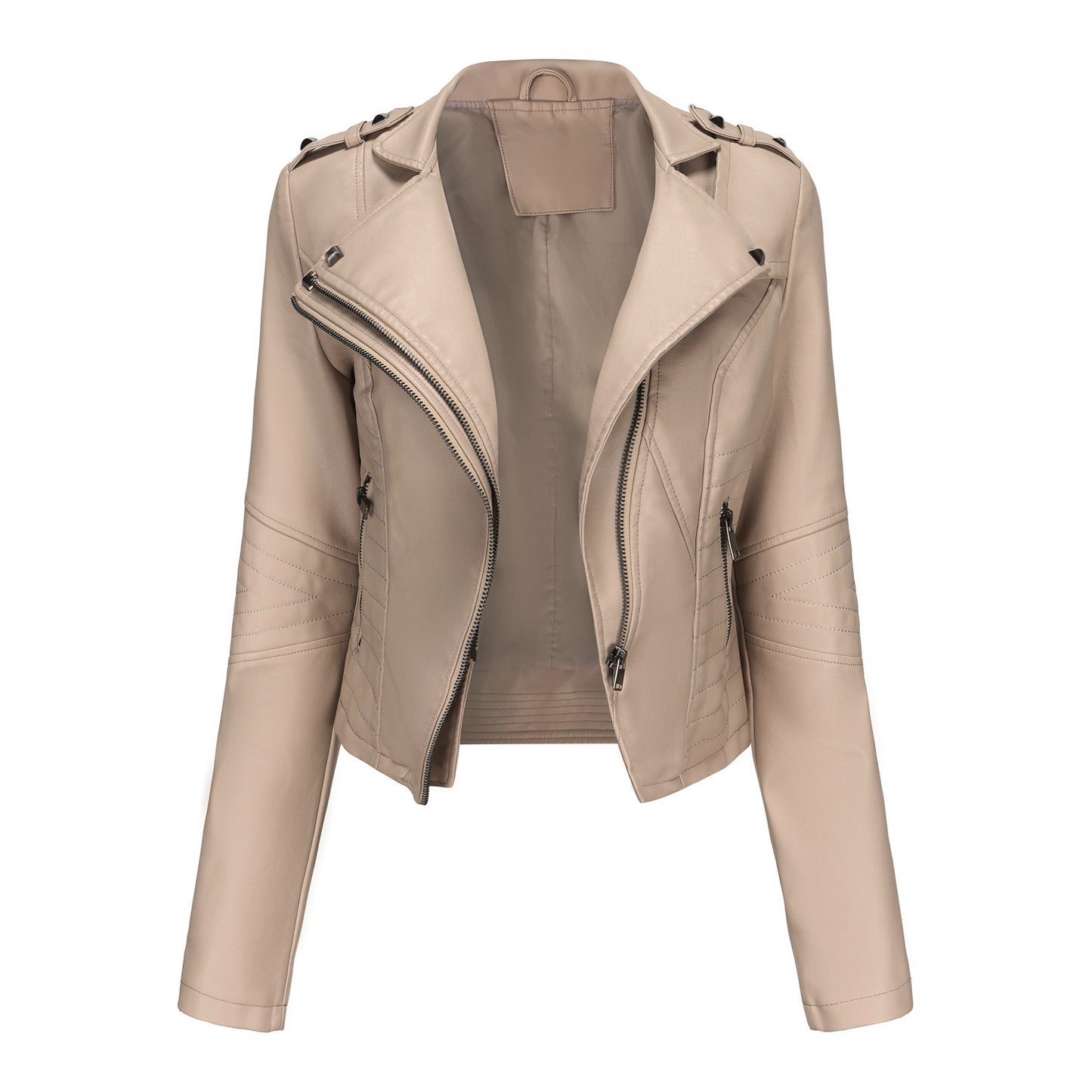 Women's Fashionable Fitted Long Sleeve Leather Coat