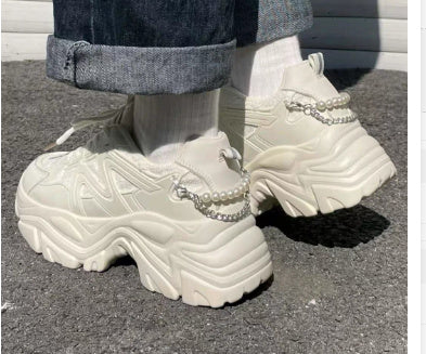 Ultra-Thin White Elevator Sneakers with Resin Sole