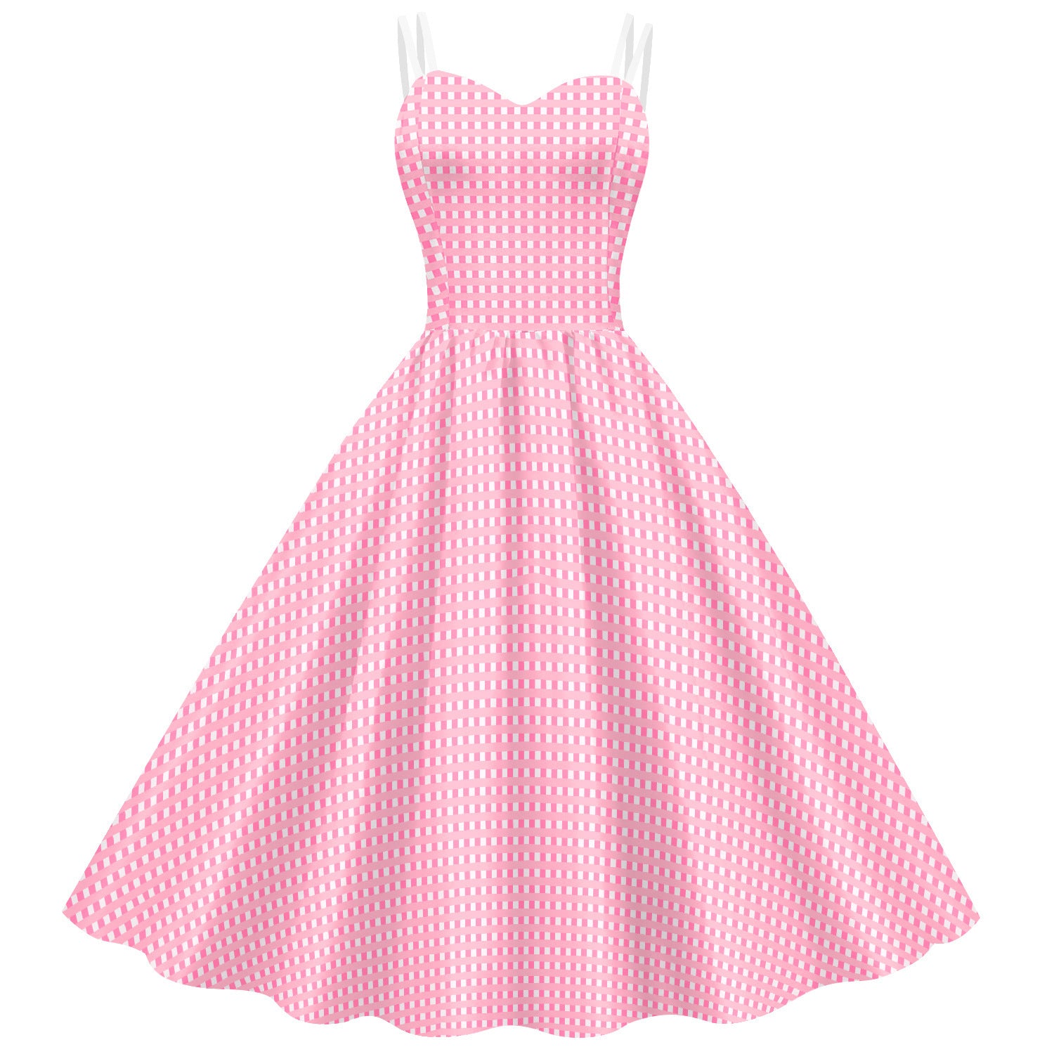 Women’s Barbie Pink Plaid Digital Print Dress