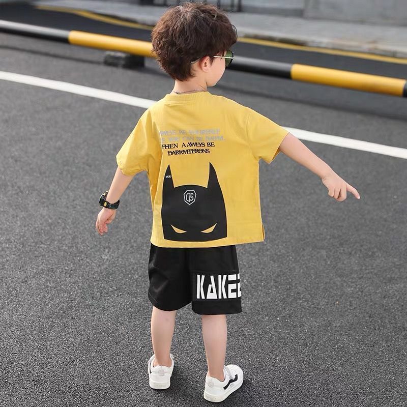 Boys' Cartoon Anime Short-Sleeve Two-Piece Suit Cotton Rabbit Fur