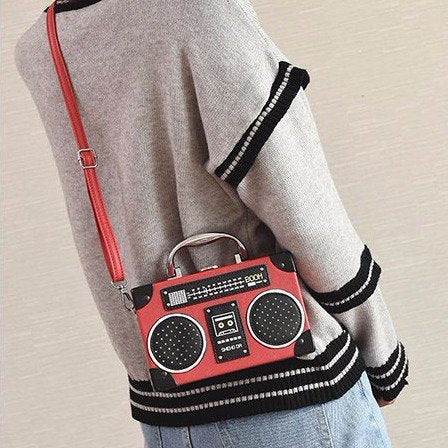 Sac à bandoulière pour femme style rétro magnétophone en similicuir