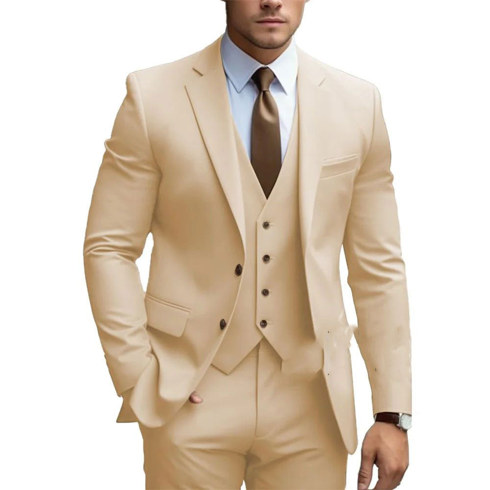 Men's Business Casual Slim Fit Three-Piece Suit Cotton Blend