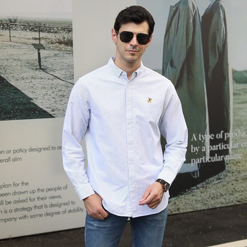 Plus Size Casual Long-Sleeve Striped Shirt for Men
