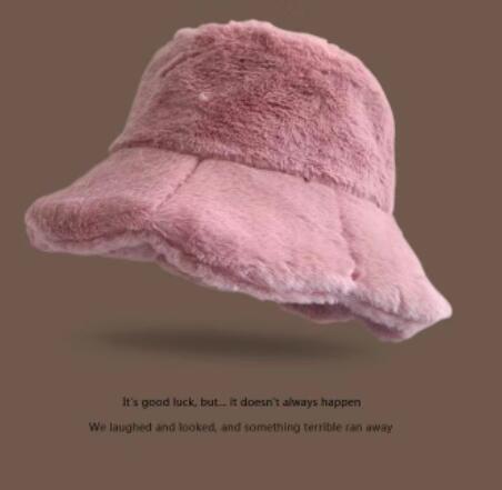 New Faux Rabbit Fur Ruffled Bucket Hat Women's