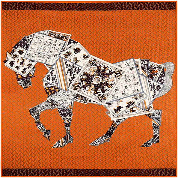Floral Carriage Jacquard Large 130cm Silk Twill Square Scarf Shawl