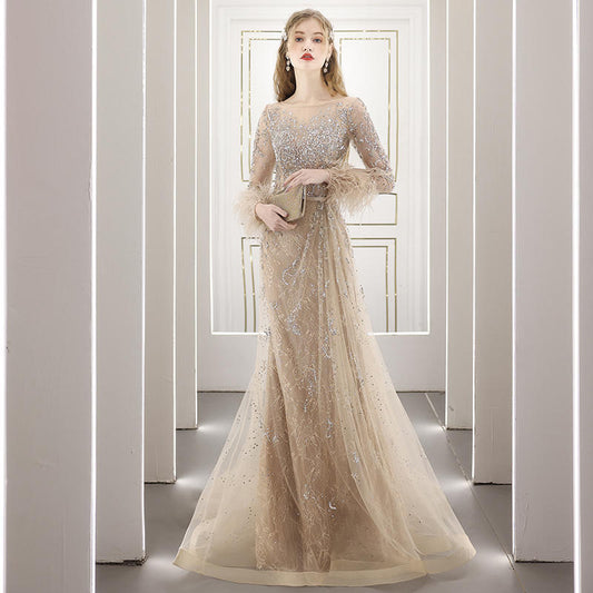 Diamond-encrusted Evening Dress Hostess Long Style