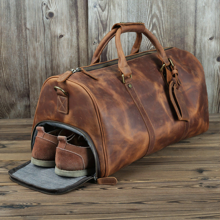 Sac de Voyage Homme Vintage en Cuir Crazy Horse Grande Capacité 50cm