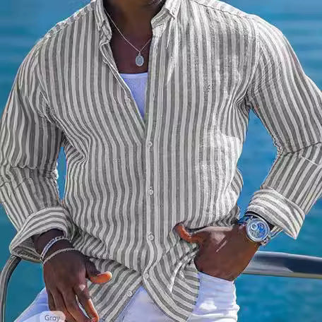 Summer Menswear 3D Print Lapel Long Sleeve Shirt
