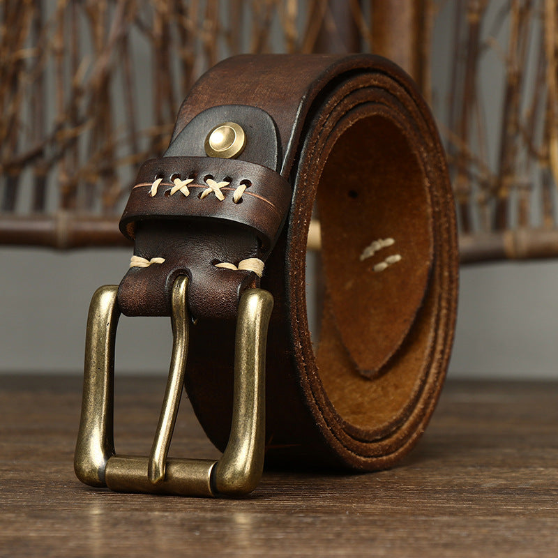 Vintage Washed First Layer Cow Leather Pin Buckle Jeans Belt 3.8cm Wide