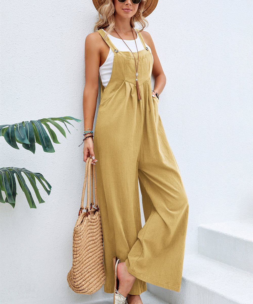 Women’s Long Cotton Bib Overalls Jumpsuit with Pockets Casual Loose Fit