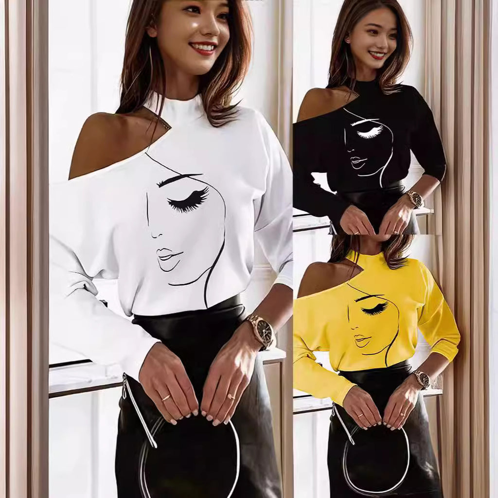 Abstract Print Off-the-Shoulder T-Shirt for Women