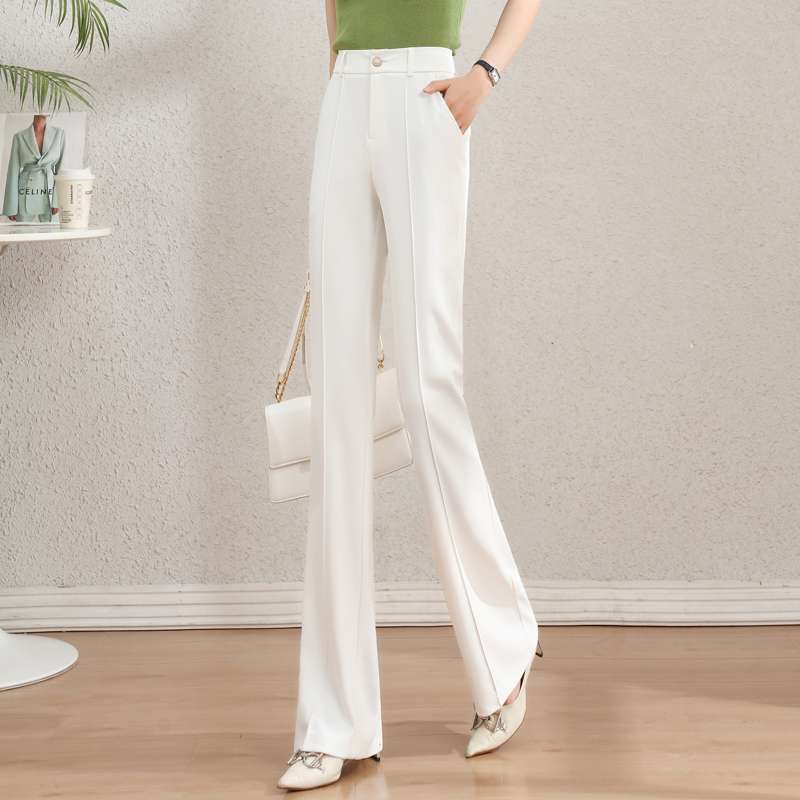 Pantalon tailleur femme taille haute, coupe droite amincissante, décontracté